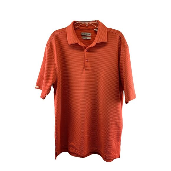 Tehama Polo Shirt Mens Size XL Ribbed Hang Em Dry Orange Short Sleeve Collared - Picture 1 of 10
